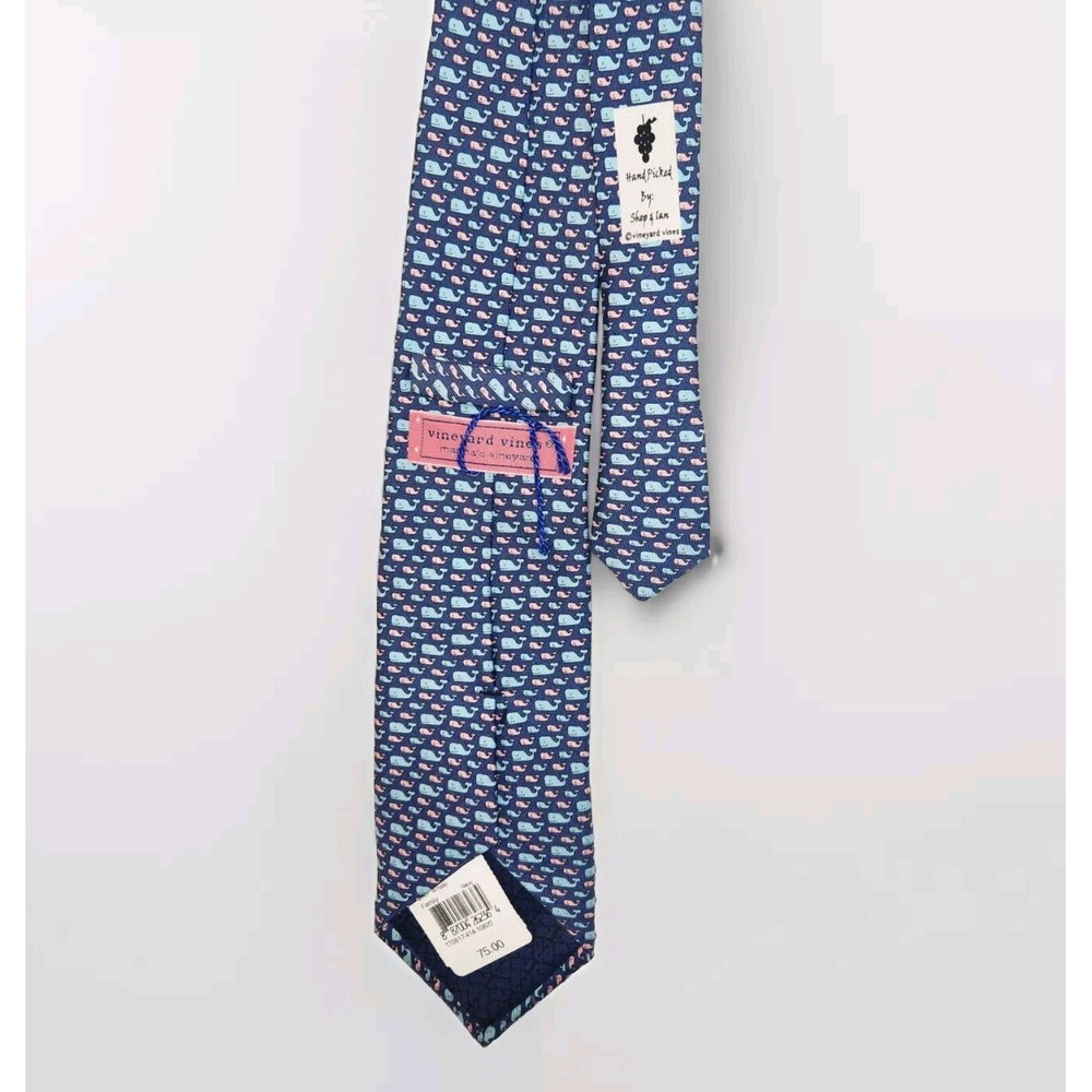 NWT Vineyard Vines Shep & Ian Handpicked Whale Family Men's Silk Tie Blue Pink